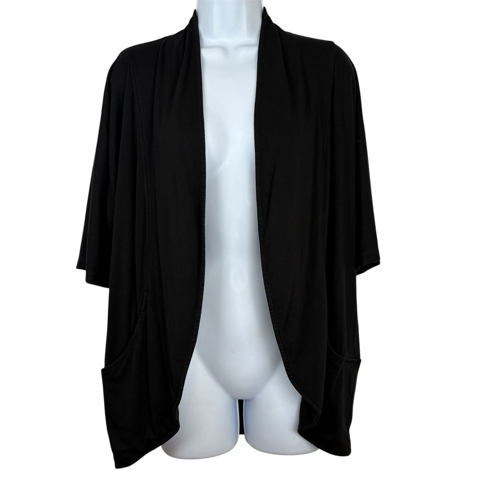Zenergy Chicos Sz 1 US 8 Black Open Front Cardigan Pockets Short‎ Sleeve Cozy